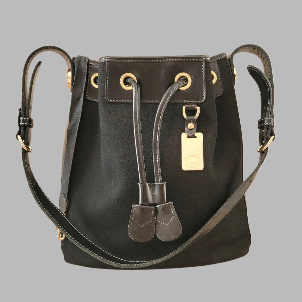 Vintage Dooney & Bourke Black Canvas Drawstring Tote | Made in USA - Picture 2 of 16